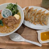 Golden sesame special ramen with gyoza at T's Tantan - Tokyo JR Station in Tokyo