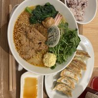 Golden sesame ramen with gyoza   at T's Tantan - Tokyo JR Station in Tokyo