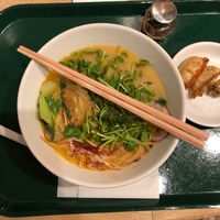 White sesame ramen + fried dumplings at T's Tantan - Tokyo JR Station in Tokyo
