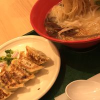 Vegetable gyoza and ramen at T's Tantan - Tokyo JR Station in Tokyo