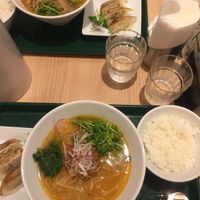 gold sesame ramen set with gyoza... at T's Tantan - Tokyo JR Station in Tokyo