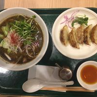 Black sesame Tantan with gyozas.   at T's Tantan - Tokyo JR Station in Tokyo