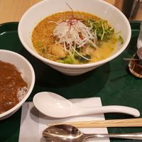 golden sesame ramen, curry side dish at T's Tantan - Tokyo JR Station in Tokyo