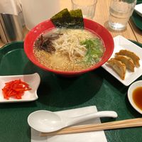 Set A - Up-sized Vegetable Tonkotsu Ramen with Gyozas at T's Tantan - Tokyo JR Station in Tokyo