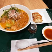 Gold sezame soup with gyoza at T's Tantan - Tokyo JR Station in Tokyo