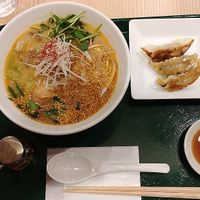 Golden Sesame TanTan + gyoza at T's Tantan - Tokyo JR Station in Tokyo