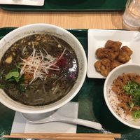 Black sesame ramen, chikn, and “beef” bowl.  at T's Tantan - Tokyo JR Station in Tokyo