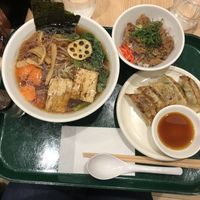 Ramen, mock beef and gyoza at T's Tantan - Tokyo JR Station in Tokyo