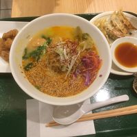Golden seasame ramen with soy meat and dumplings  at T's Tantan - Tokyo JR Station in Tokyo