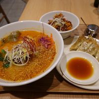 Ramen, pot stickers, and soy meat at T's Tantan - Tokyo JR Station in Tokyo