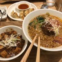 golden sesame with ma poo, plus gyoza at T's Tantan - Tokyo JR Station in Tokyo