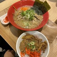 Tonkotsu ramen and vegan gyudon at T's Tantan - Tokyo JR Station in Tokyo