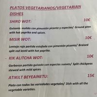 Vegetarian/vegan menu  at Restaurante Habesha in Madrid