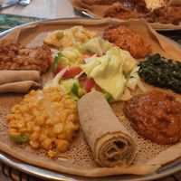 Combined plate (vegetarian made vegan) at Restaurante Habesha in Madrid