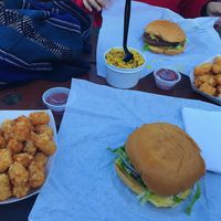Two Bac'n and Cheezeburgers, Tater Tots and Macaroni N' Cheeze at Arlo's Food Truck - Cheerup Charlie's in Austin