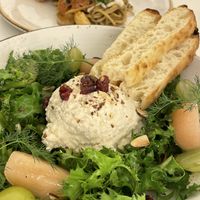 Peach salad with home made vegan ricotta cheese   at Lazy Farmers in Seoul