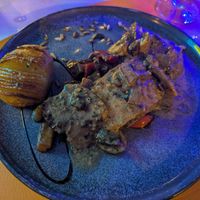 Seitan with veg and hassleback potato at Como en Casa in Mallorca