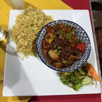 Jamaican vegetables with noodles (not sure if noodles are vegan?)  at YOSH in Serrekunda