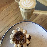 Fig cake and galão.  at Picnic in Sagres