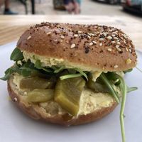 Tofu “egg” salad everything bagel   at Picnic in Sagres
