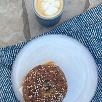 cashew cheese bagel and flatwhite (half strength)  at Picnic in Sagres