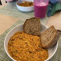 Tofu scramble and smoothie  at Veganissimo in Santorini