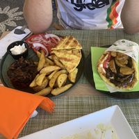 Gyros plate and souvlaki  at Veganissimo in Santorini