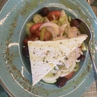 Vegan Greek salad 🥗   at Veganissimo in Santorini