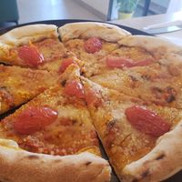 Vegan margarita pizza! at Veganissimo in Santorini