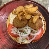 Vegan falafel souvlaki (excellent!!)  at Veganissimo in Santorini