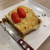 Mousakas at Veganissimo in Santorini