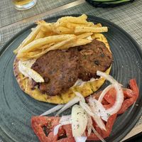 Vegan courgette souvlaki  at Veganissimo in Santorini