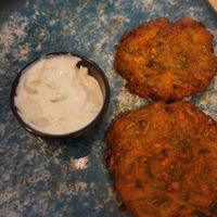 Zucchini fritters   at Veganissimo in Santorini