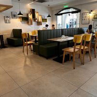 Inside seating  at Veganissimo in Santorini