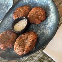 Homemade zucchini (courgette) balls   at Veganissimo in Santorini
