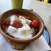 Aubergine, tomato and vegan feta bake  at Veganissimo in Santorini