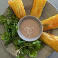 Fresh spring rolls with peanut sauce at Thong Dong Vegan Kitchen & Cafe in Lao Cai