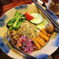 Colourful rice bowl at Thong Dong Vegan Kitchen & Cafe in Lao Cai