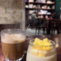 Caffe with dates and cheesecake  at Thong Dong Vegan Kitchen & Cafe in Lao Cai