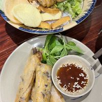 Fried spring rolls and fresh mixed noodles  at Thong Dong Vegan Kitchen & Cafe in Lao Cai