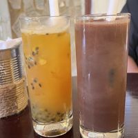 Passionfruit juice and iced chocolate (very creamy!)  at Thong Dong Vegan Kitchen & Cafe in Lao Cai