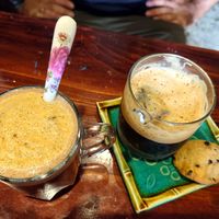 Chocolate coffee and iced black coffee at Thong Dong Vegan Kitchen & Cafe in Lao Cai