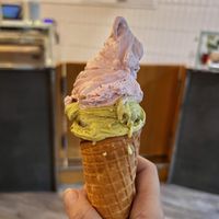Cherry and pistachio flavours, large option.  at Cremeria Cavour in Bologna