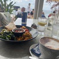 Vegan breakfast with oat milk cappuccino   at The Skinny Kitchen - Eivissa in Ibiza