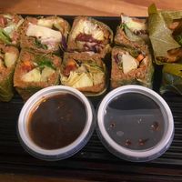 “Go vegan go” sushi with grape leaves   at Berlin Cigköfte Friedenau in Berlin