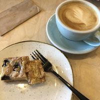 Blueberry Bakewell and Oat Latte  at Fi:k in Harrogate