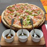 Pizza with vegan cheese #Veganuary at Merida Santiago Hotel Boutique in Merida