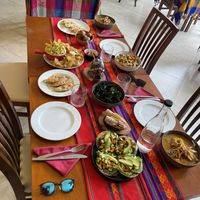 Vegan food on left side of the table   at Merida Santiago Hotel Boutique in Merida