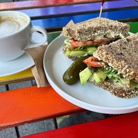 Vegan hummus sandwich   at AMOKA Coffee and Bites in Vancouver