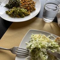 Cabbage salad with spicy courgettes/soya, chickpeas, carrot and turmeric with herbed ricee  at Bistronomie in Turin